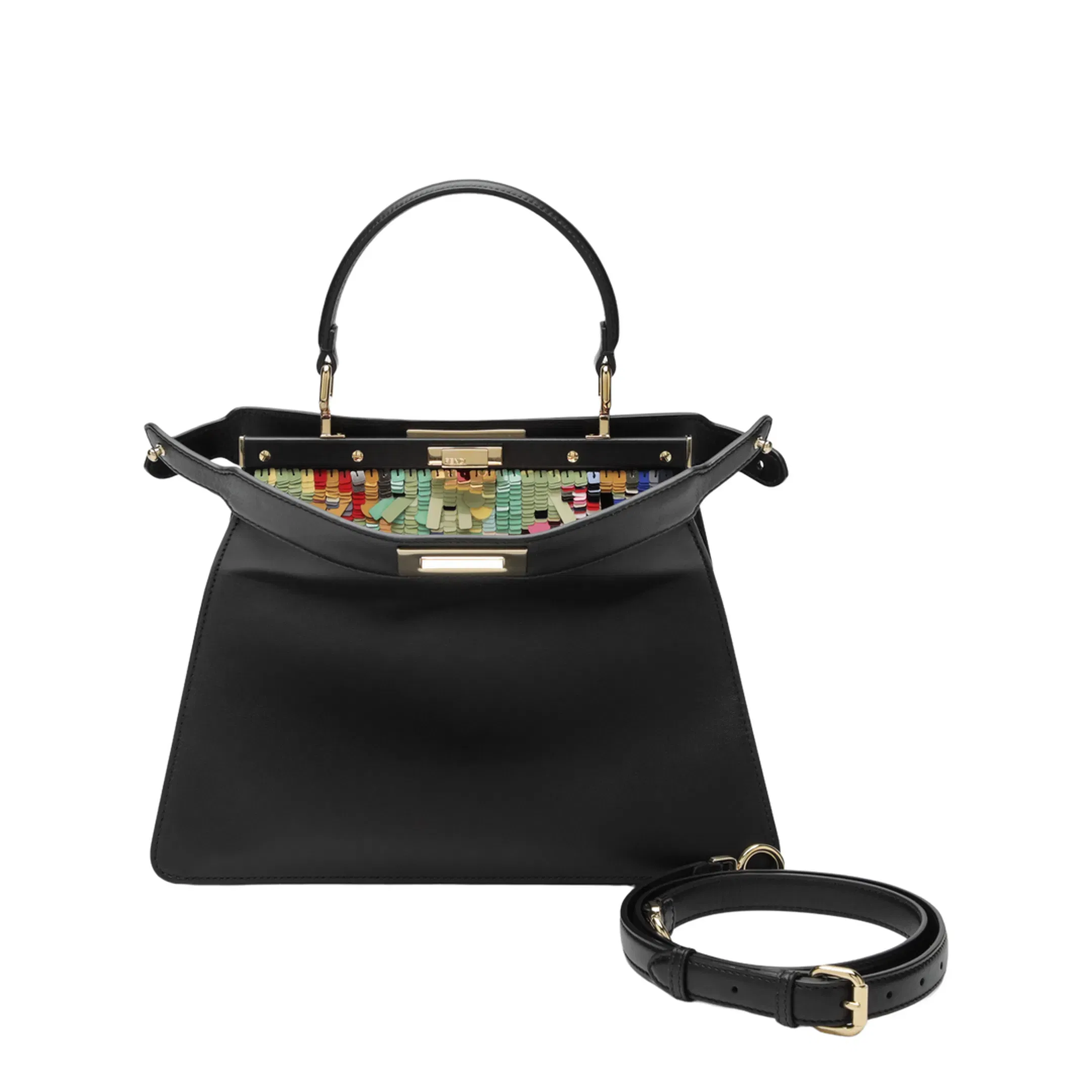 Medium Peekaboo Bag in Black Leather with Multicoloured Sequins