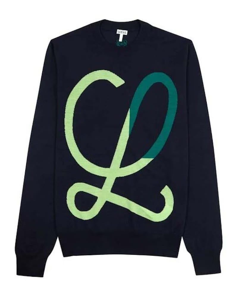 LOEWE L Intarsia Wool Sweater Blue/Green
