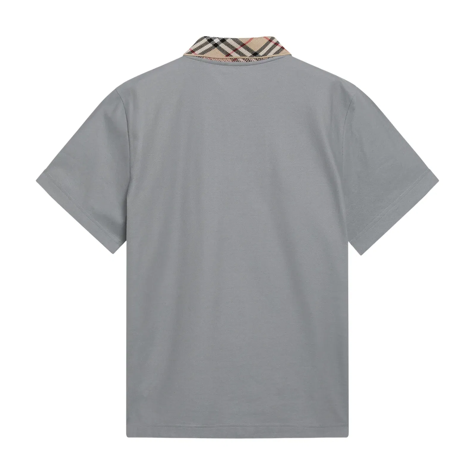 Grey Cotton Polo with Check Collar