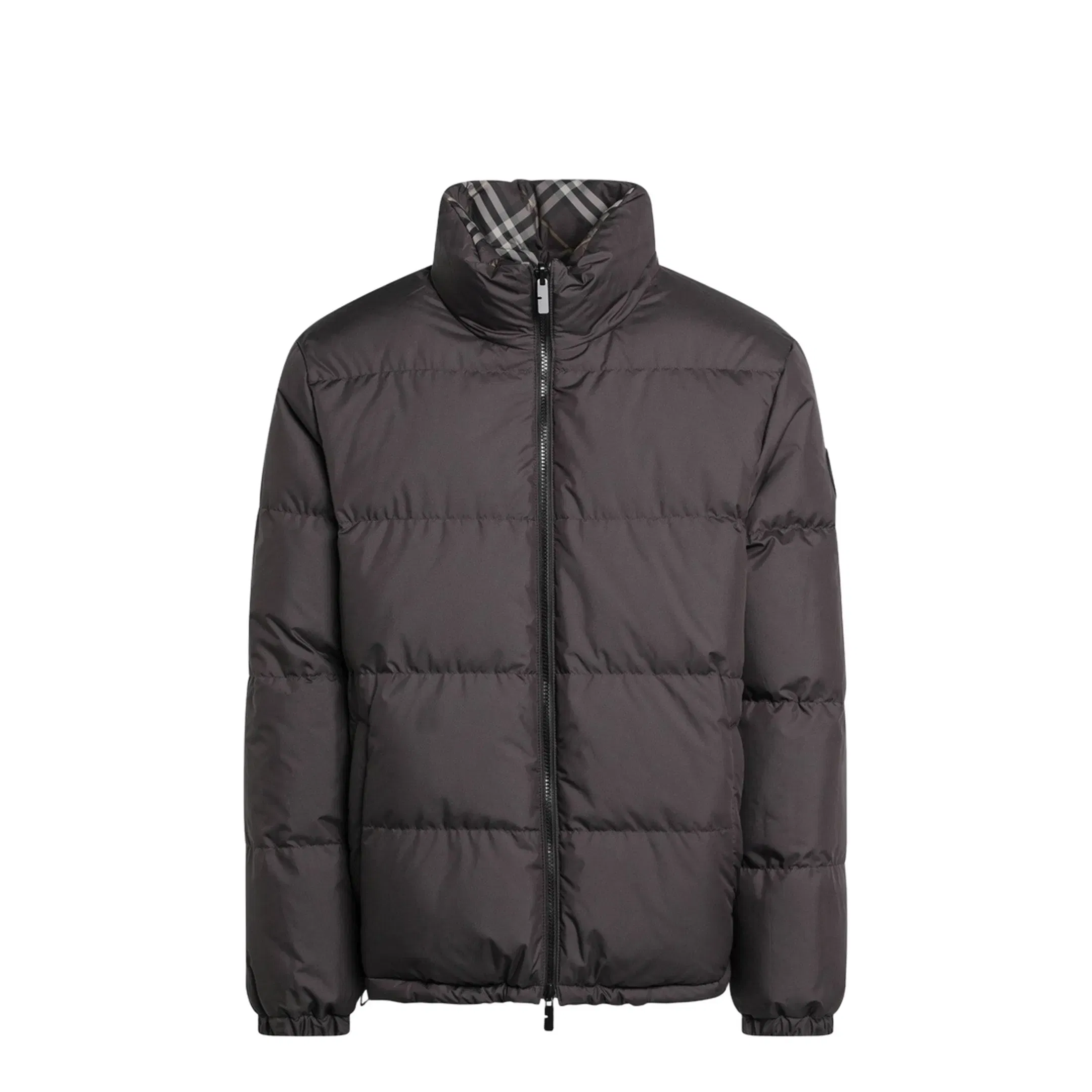 Brown Reversible Down Jacket with Check Pattern
