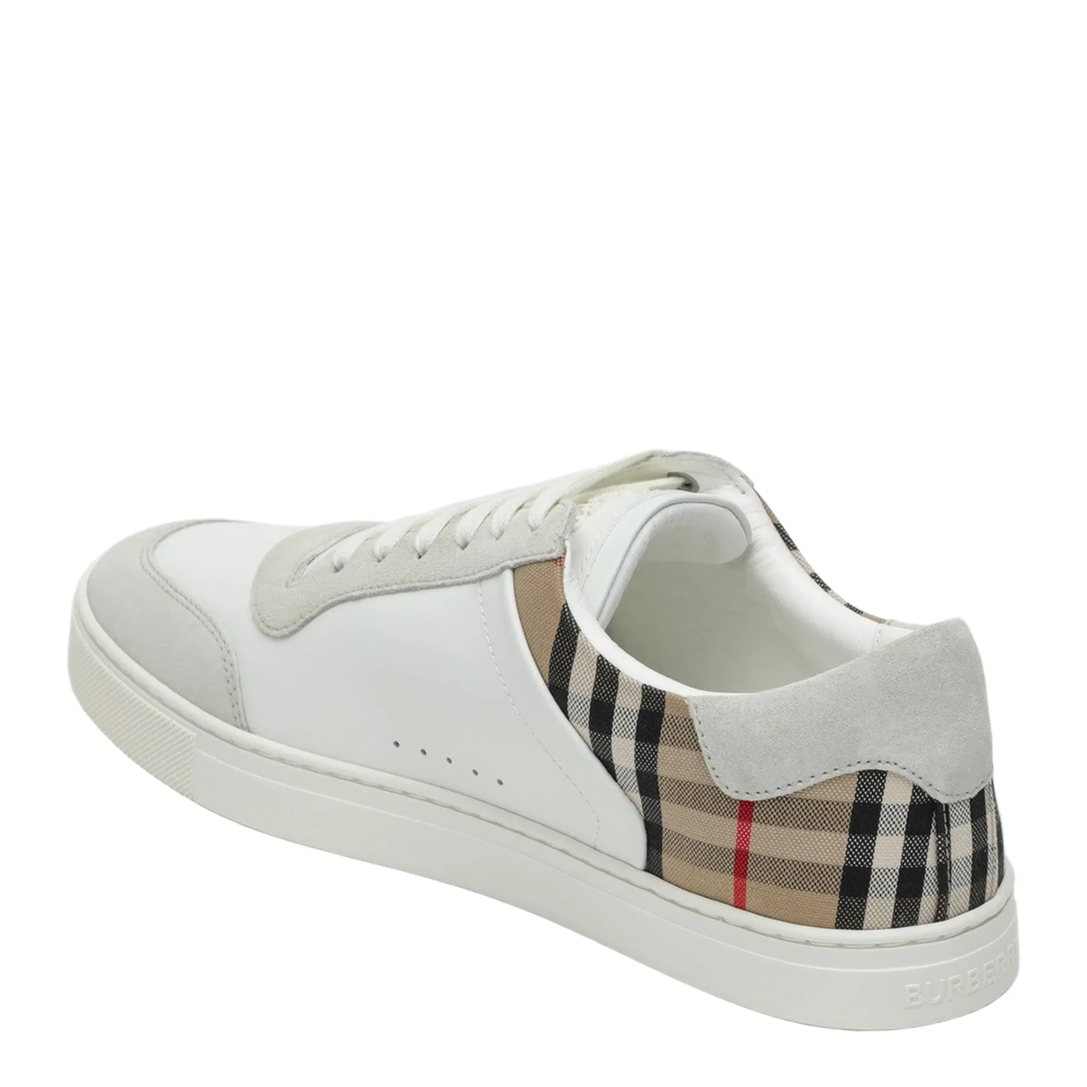 White and Check Leather Sneakers