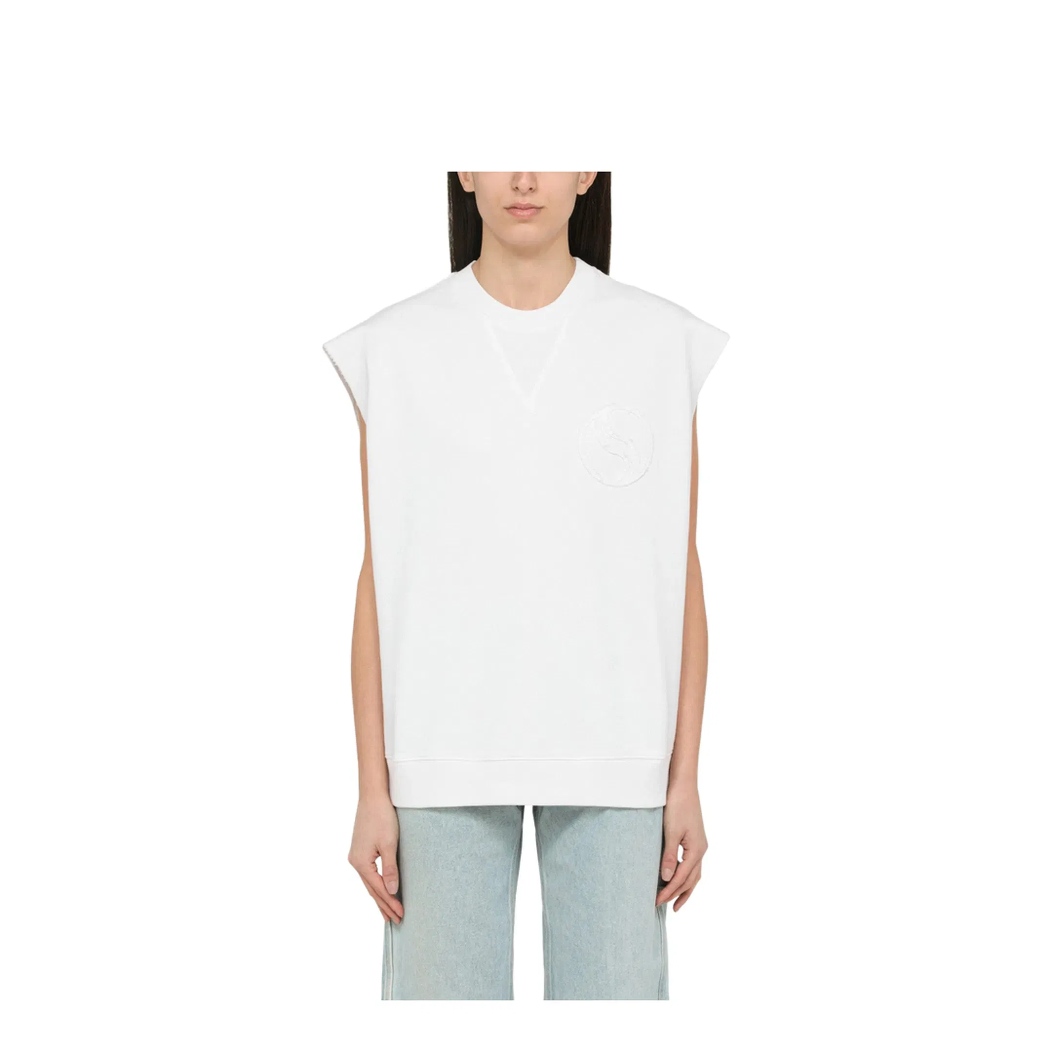 White Cotton Over Vest With Logo