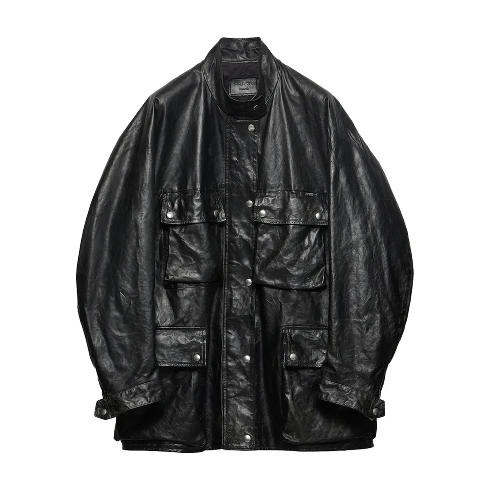 Peacoat in black antiqued leather