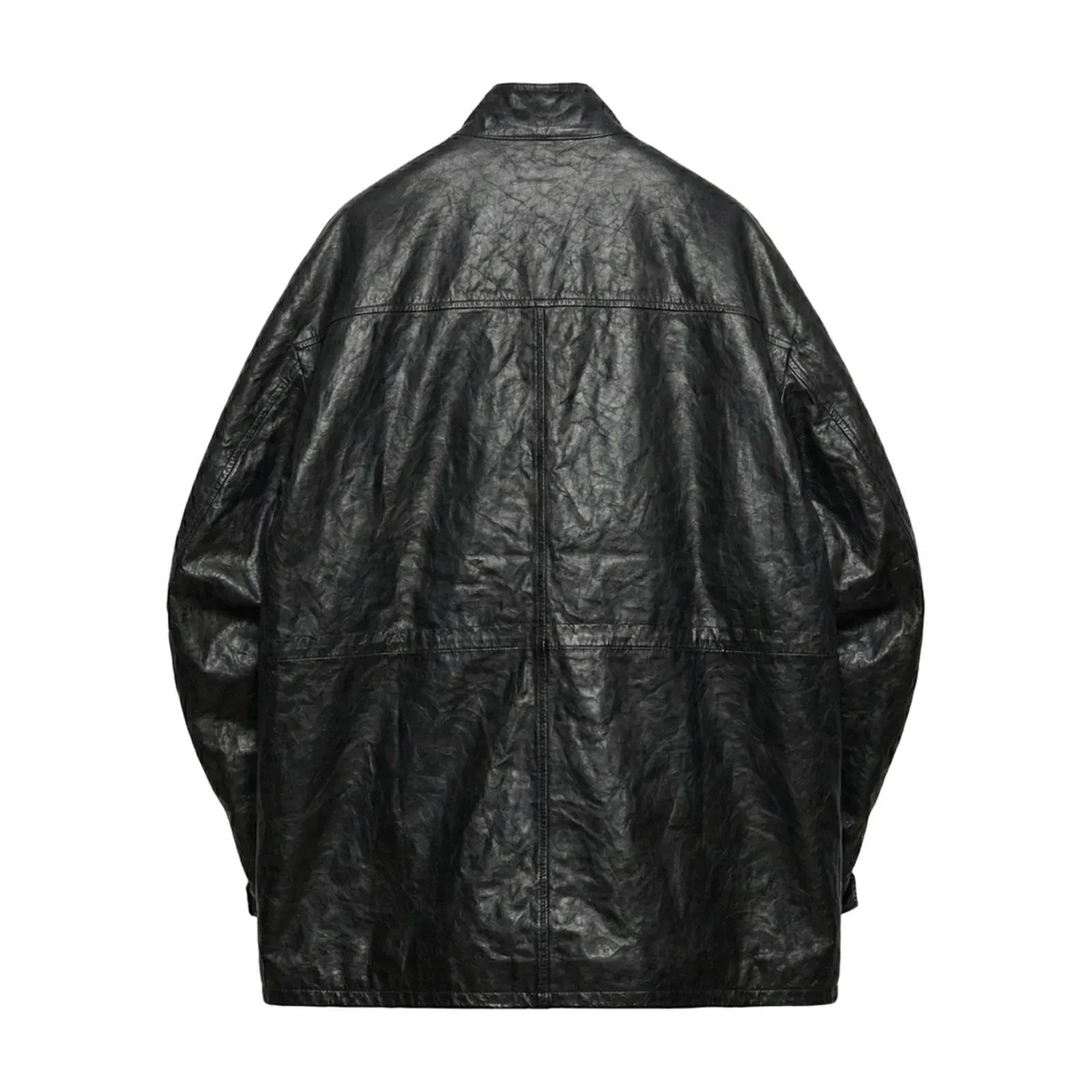 Peacoat in black antiqued leather
