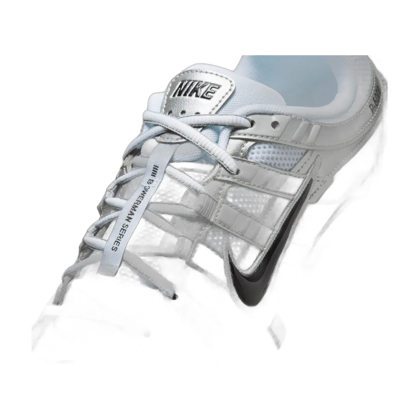 Nike P-6000 { WHITE/BLACK-METALLIC SILVER-FLT SILVER