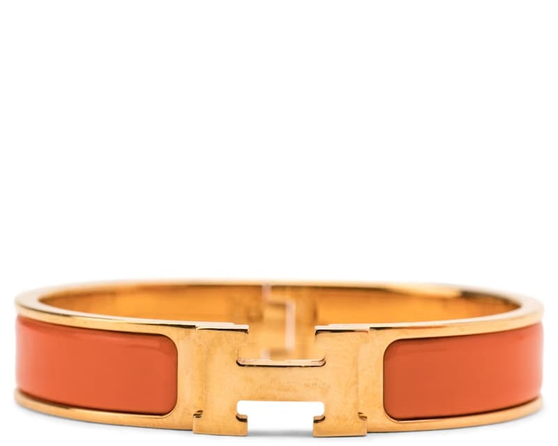 Hermes Bracelet Narrow Clic Clac H Enamel PM Gold-tone Orange