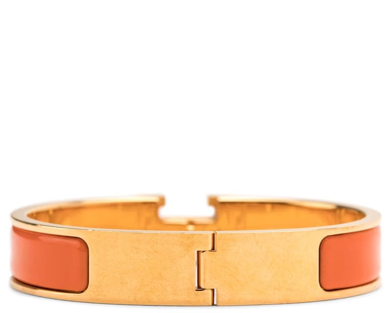Hermes Bracelet Narrow Clic Clac H Enamel PM Gold-tone Orange