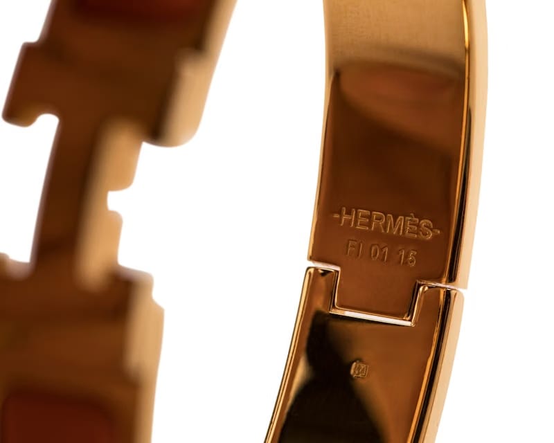 Hermes Bracelet Narrow Clic Clac H Enamel PM Gold-tone Orange