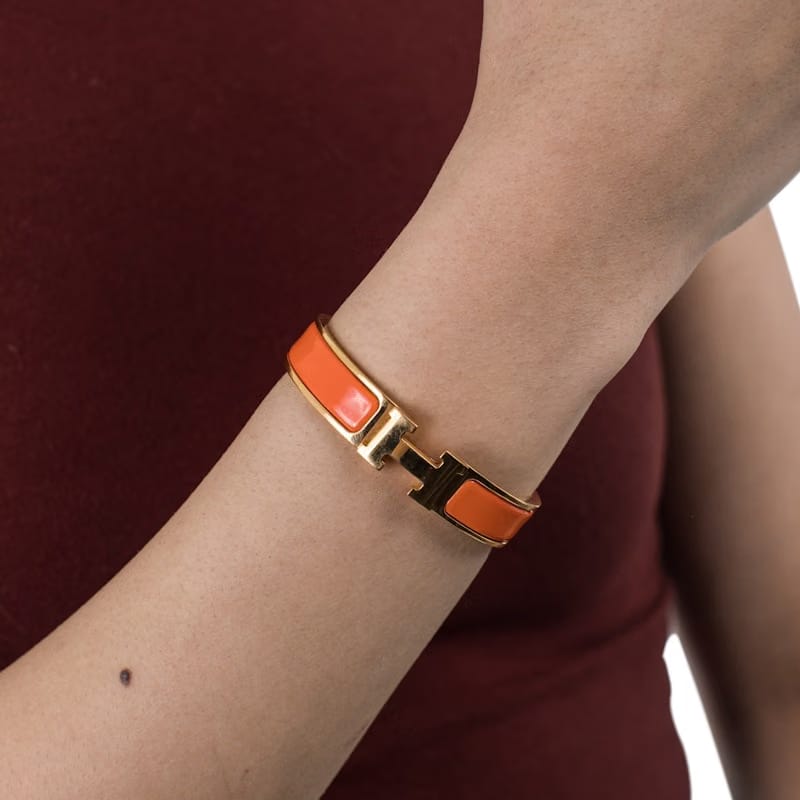 Hermes Bracelet Narrow Clic Clac H Enamel PM Gold-tone Orange