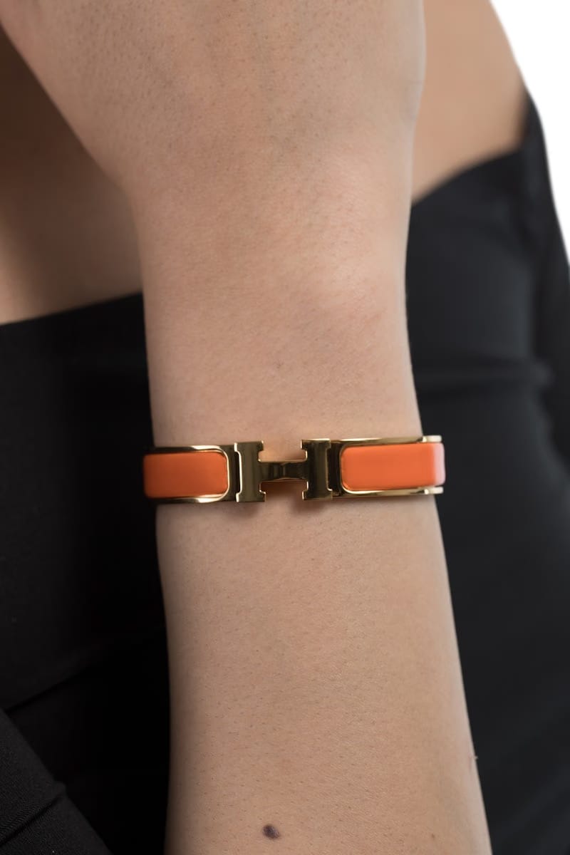 Hermes Bracelet Narrow Clic Clac H Enamel PM Gold-tone Orange