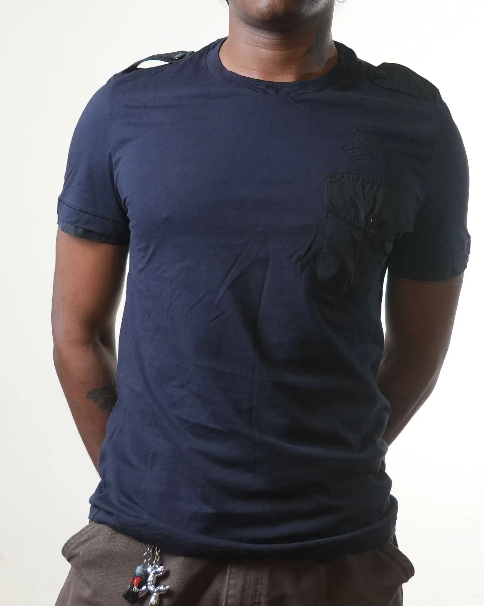 Gf Ferre Navy Blue Shoulder Flap T-Shirt (S)