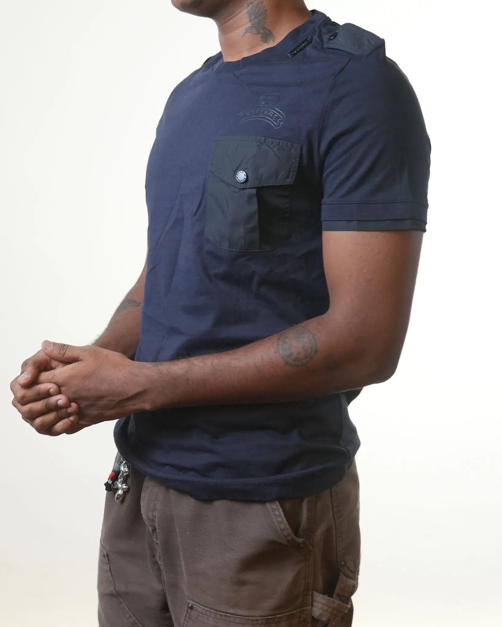Gf Ferre Navy Blue Shoulder Flap T-Shirt (S)