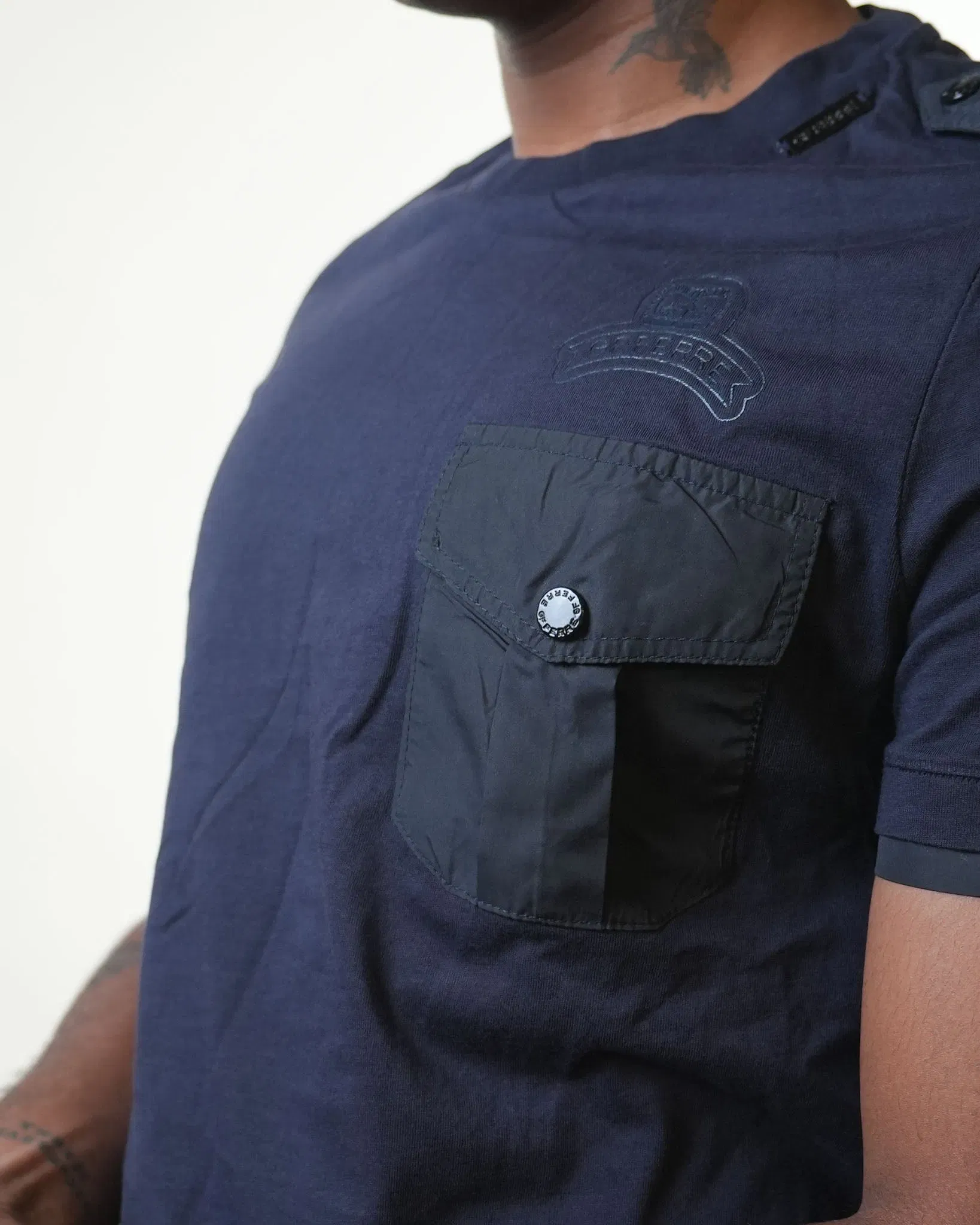 Gf Ferre Navy Blue Shoulder Flap T-Shirt (S)