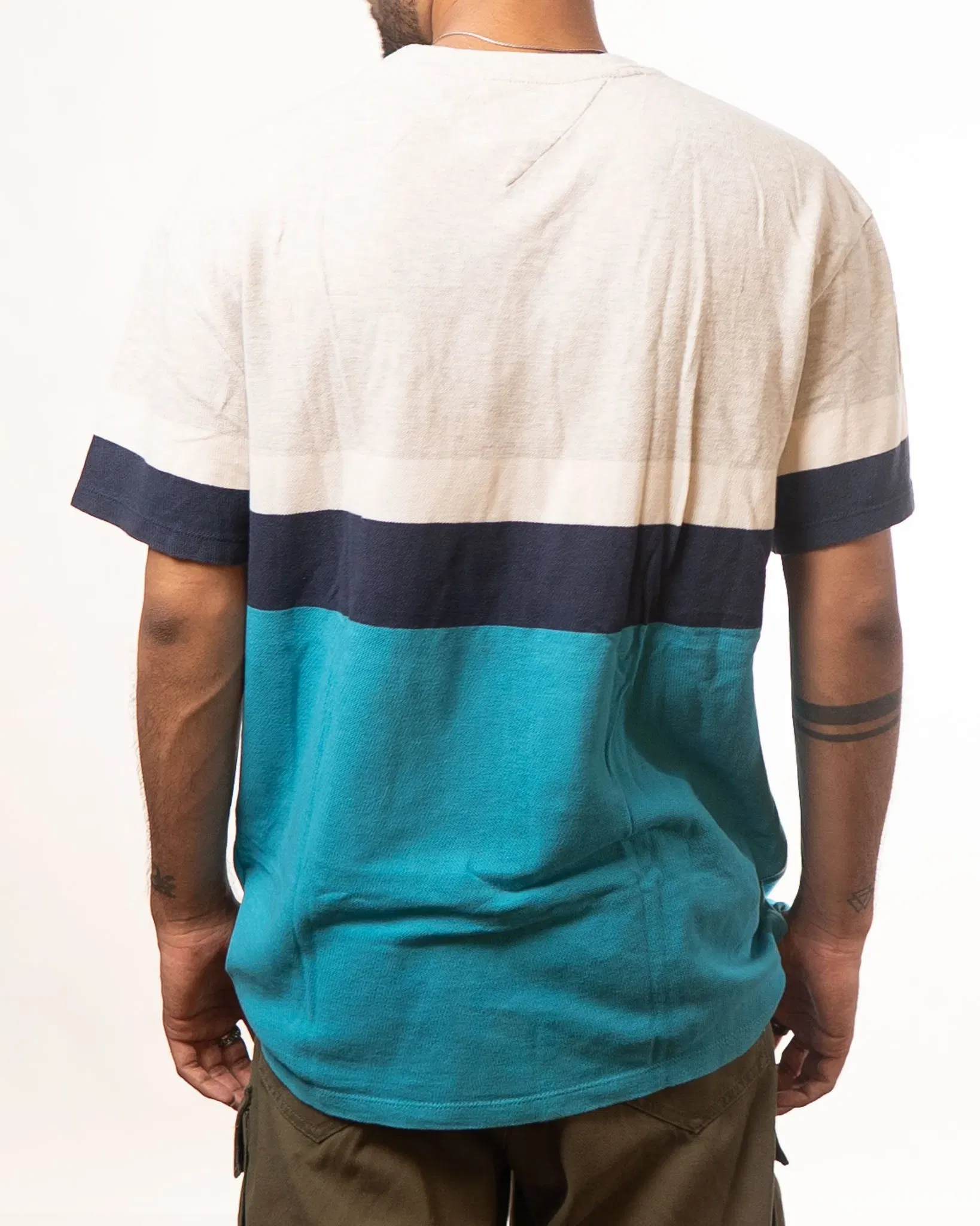 Tommy Hilfiger Grey White Blue Colourblocked T-Shirt (M)