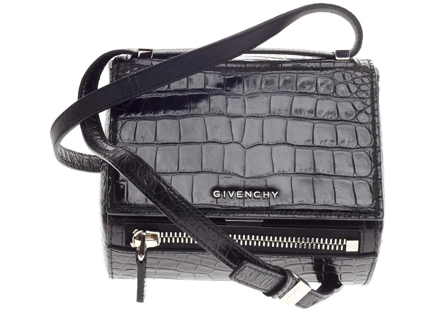 Givenchy Pandora Box Messenger Crocodile Embossed Mini Black
