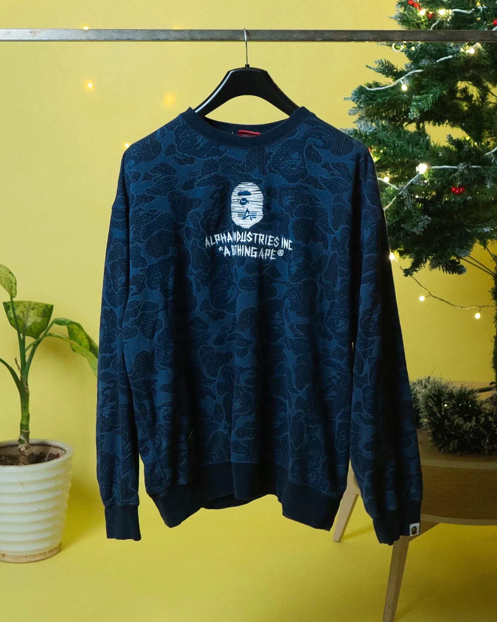Bape x Alpha Industries Crewneck Sweater Navy (XL)