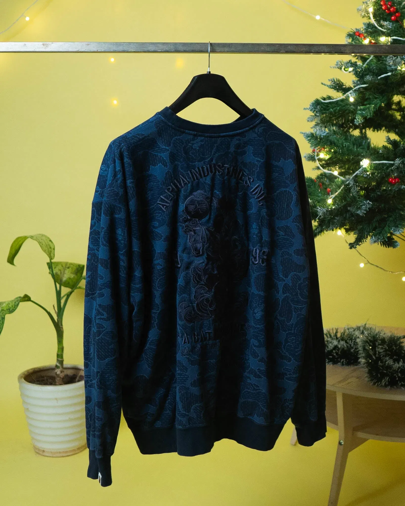 Bape x Alpha Industries Crewneck Sweater Navy (XL)