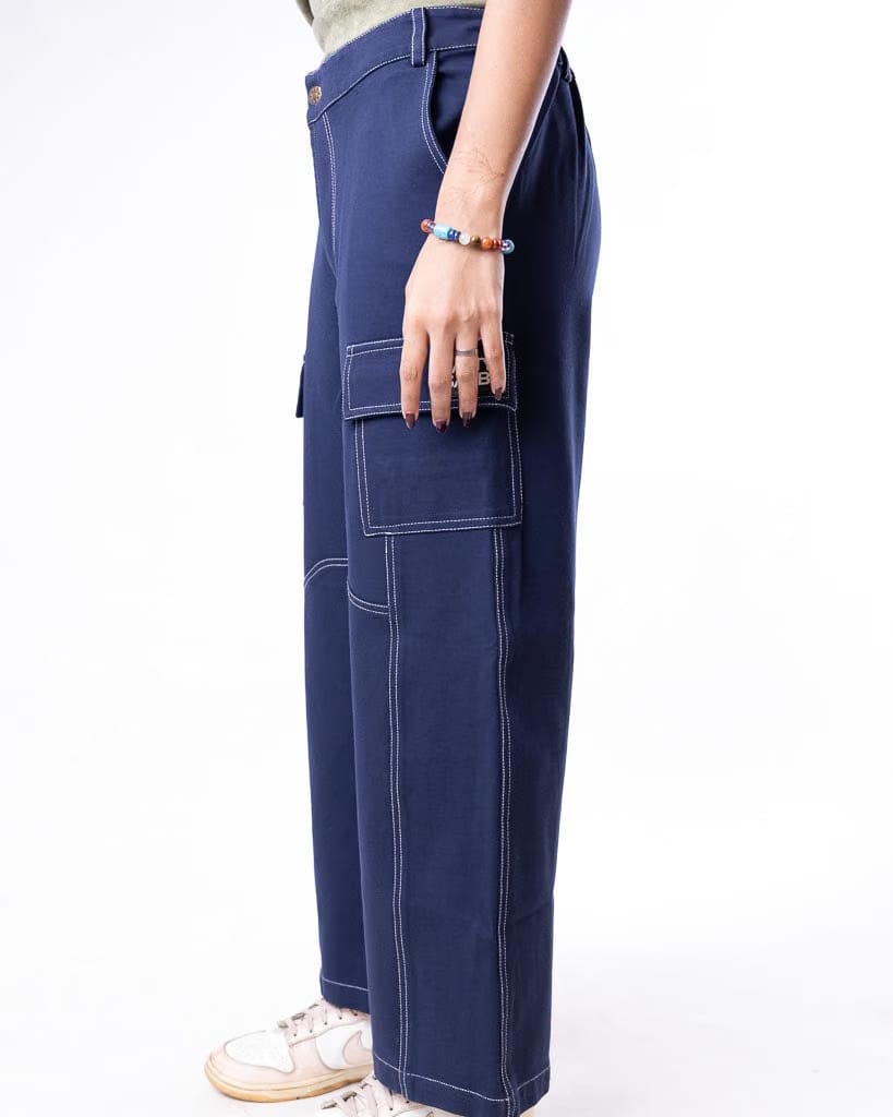 Natty Garb Navy Blue Cargo Pant (S)