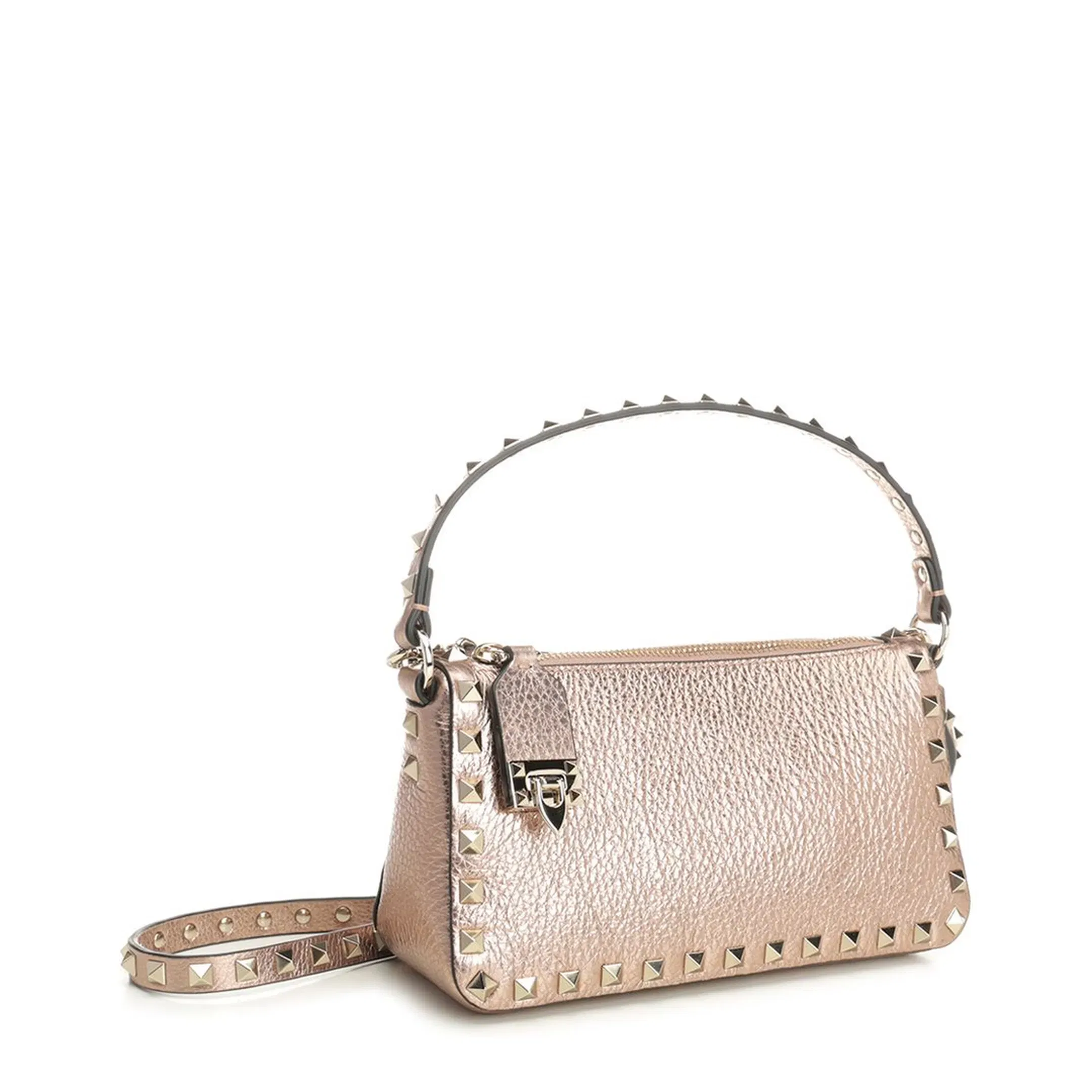 SMALL SHOULDER BAG ROCKSTUD VIT.ST.ALCE LAMINATO UNLINED/PLAT.STUDS