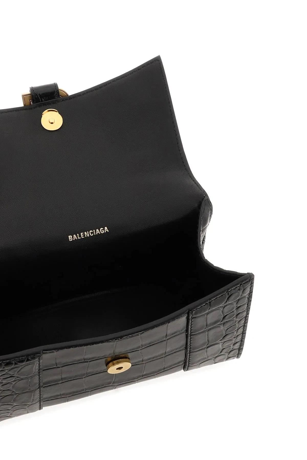 Hourglass Handbag XS in Black Crocodile Embossed Calfskin