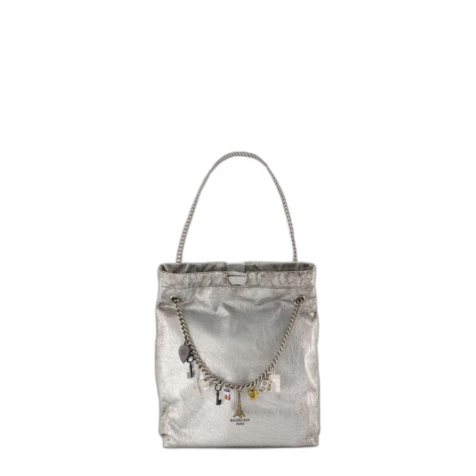 Medium Crush Tote Bag in Silver