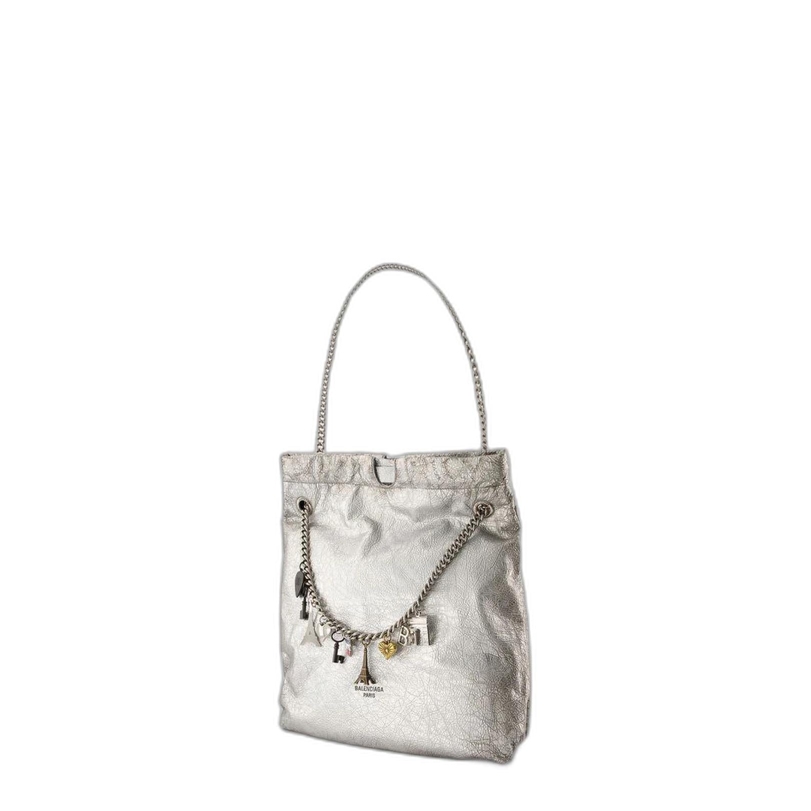 Medium Crush Tote Bag in Silver