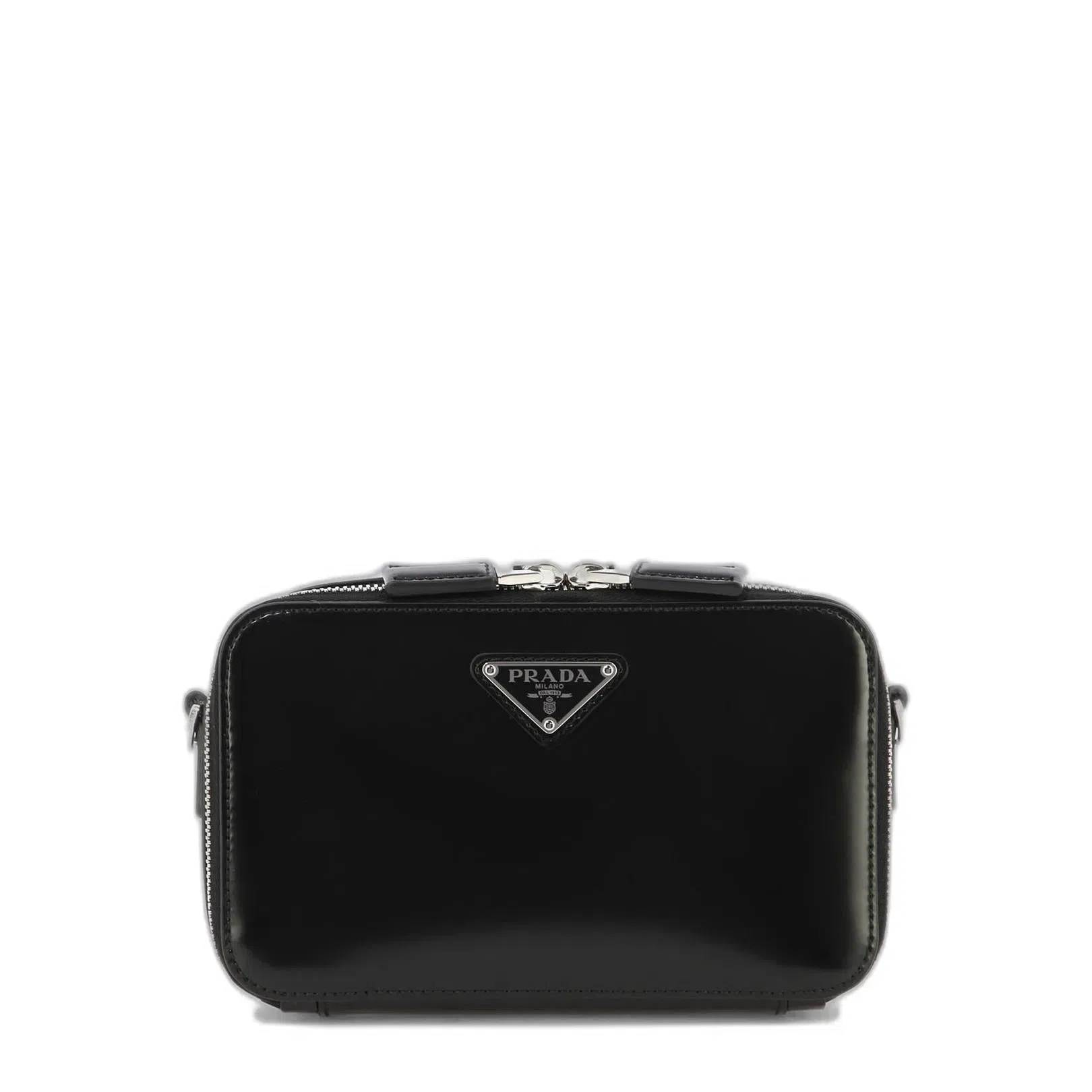 Black Leather Brique Crossbody Bag