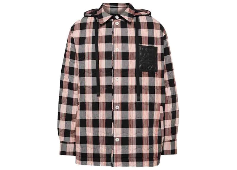 LOEWE Quilted Check Hooded Shirt Grey/Multicolor