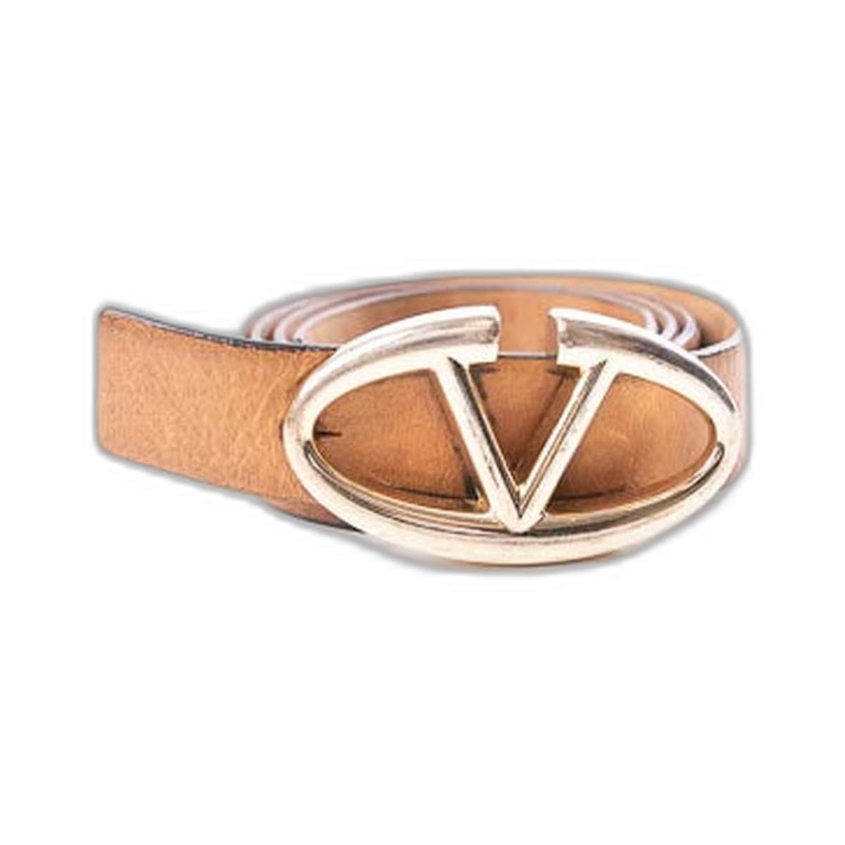 Valentino Tan/Black Leather V Logo Reversible Buckle Belt (One Size)