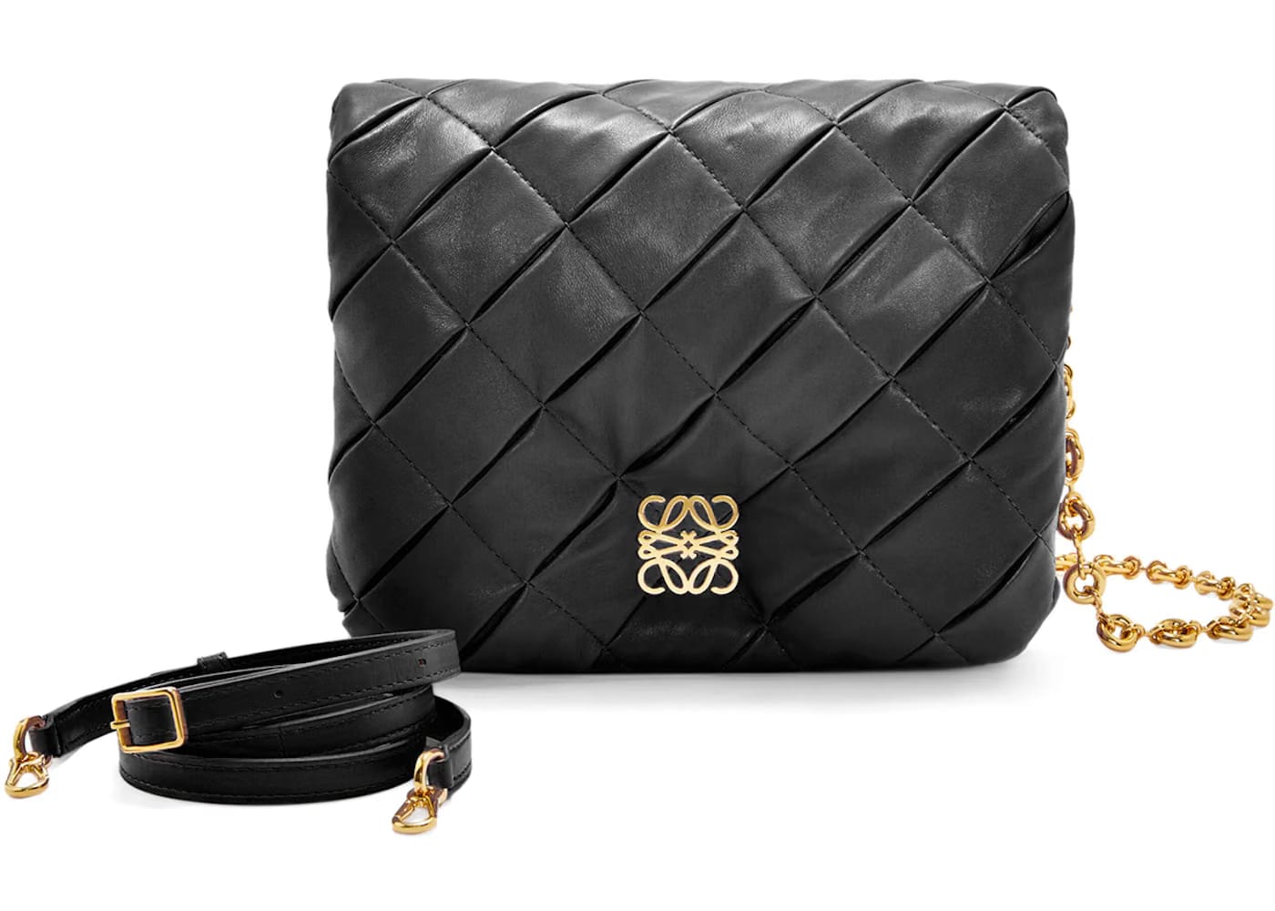 LOEWE Puffer Goya In Pleated Shiny Nappa Lambskin Black