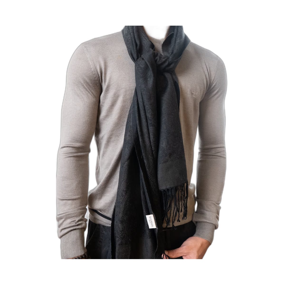 Balmain Grey and Black Scarf (One Size)