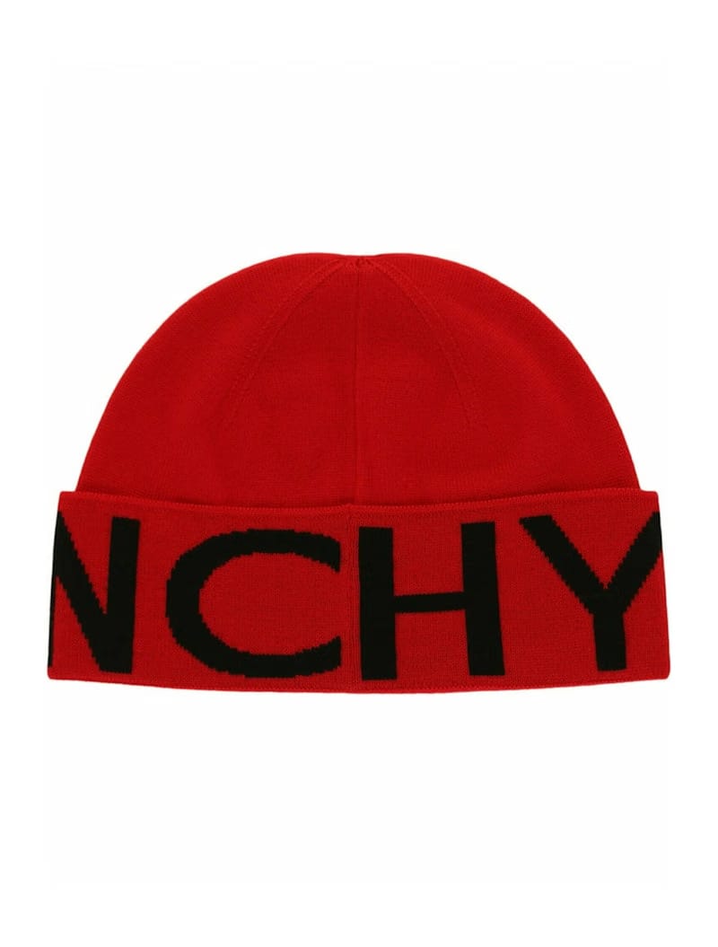 Givenchy Jacquard Logo Beanie Red Black