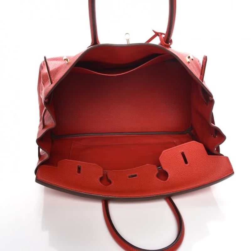 Hermes Birkin Togo Gold Plated 35 Rouge Casaque