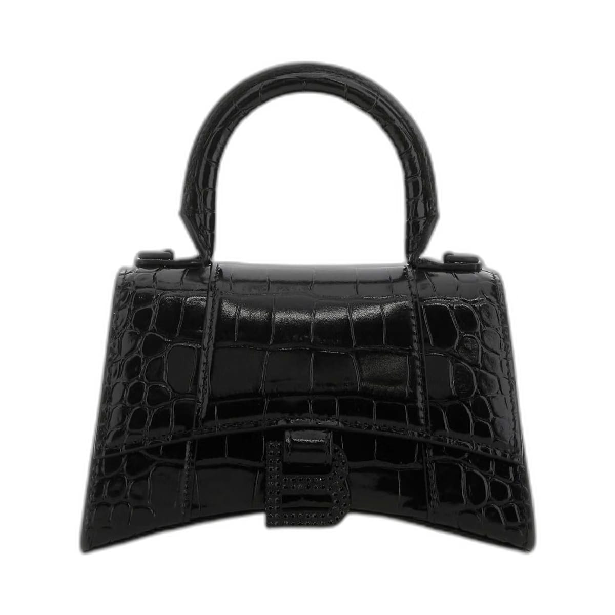 Croc Embossed Hourglass Xs Handbag in Black