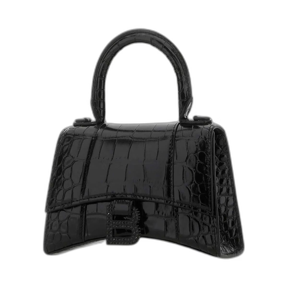 Croc Embossed Hourglass Xs Handbag in Black