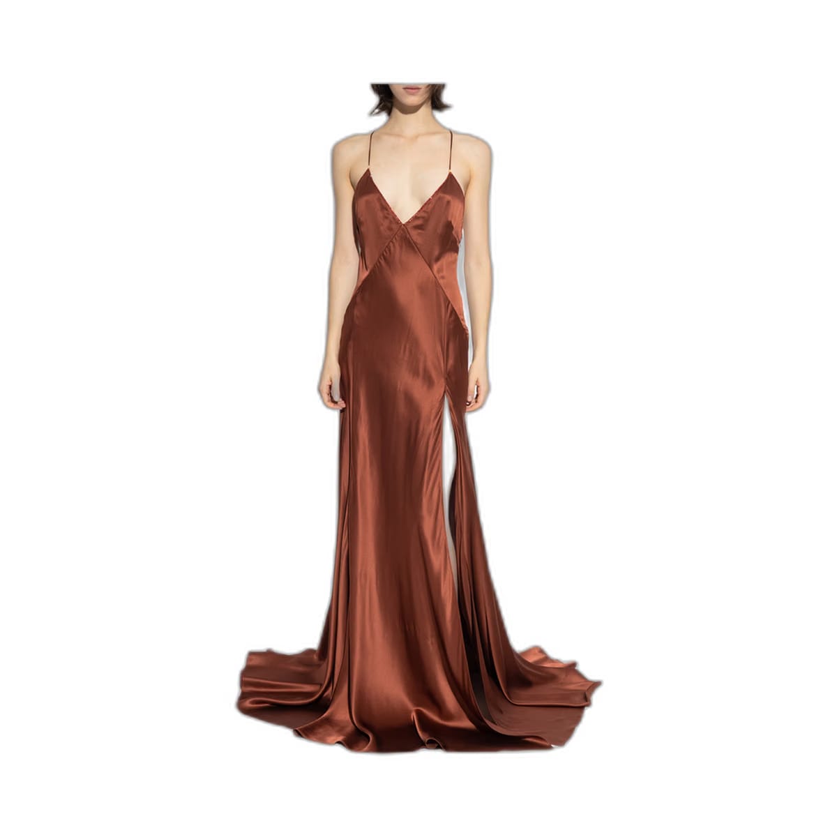 Silk Dress with Spaghetti Straps Copper