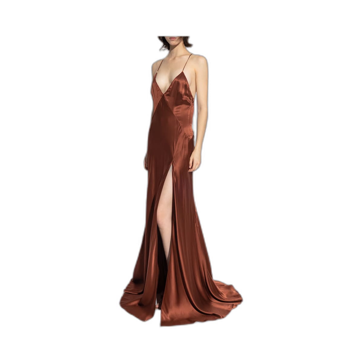 Silk Dress with Spaghetti Straps Copper