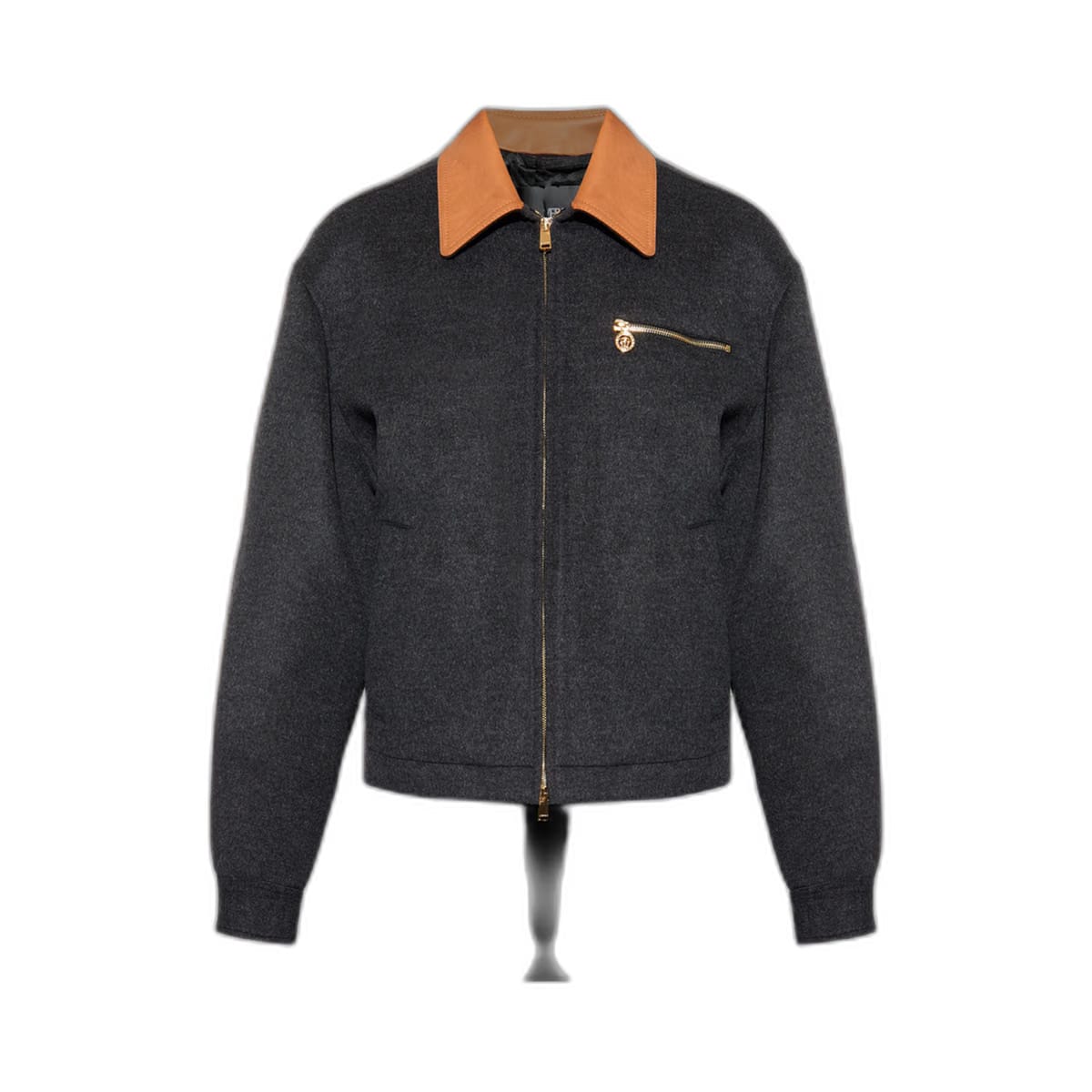 Grey Wool Jacket Lather Collar