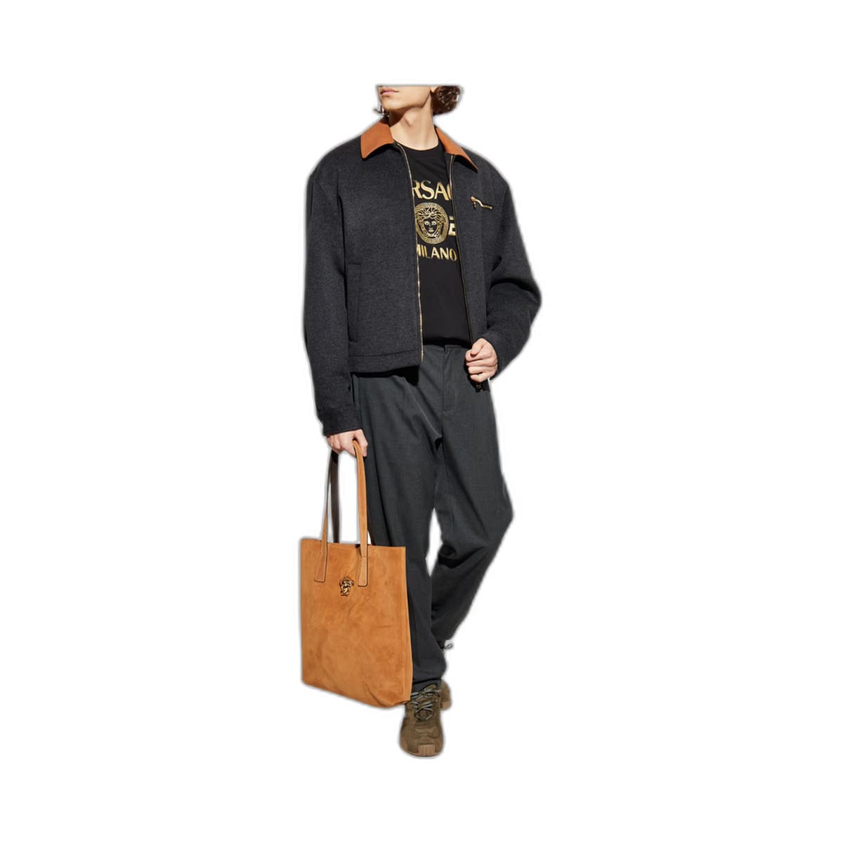 Grey Wool Jacket Lather Collar