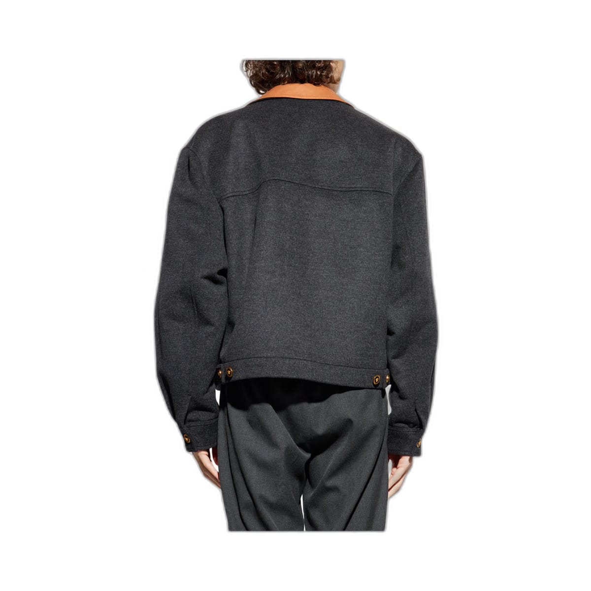Grey Wool Jacket Lather Collar
