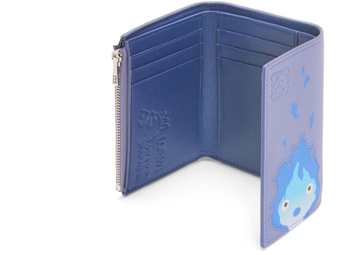 LOEWE x Howls Calcifer Small Vertical Wallet In Classic Calfskin Blueberry