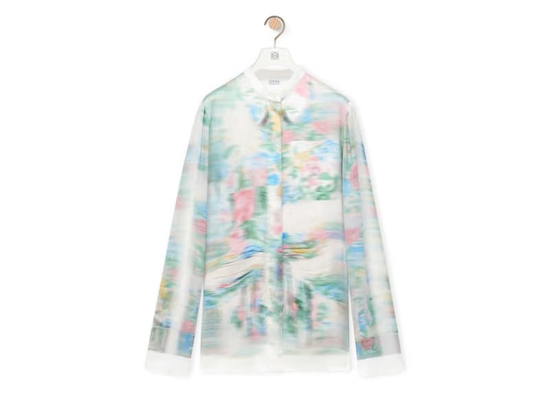 LOEWE Logo Shirt in Viscose and Silk White/Multicolor