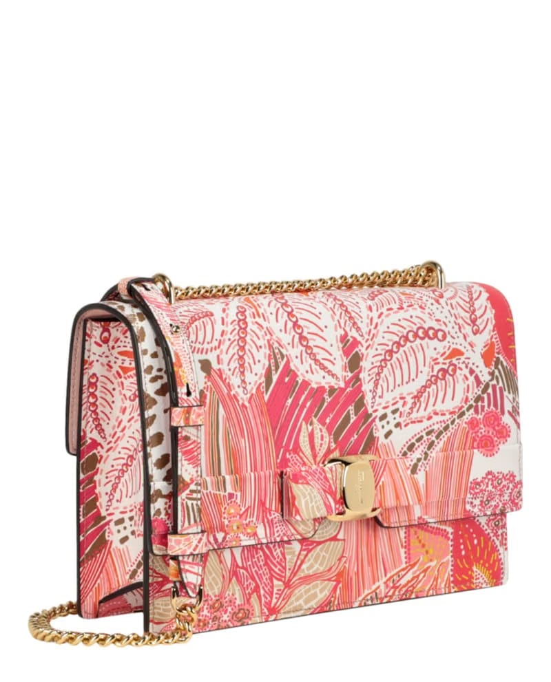 Ferragamo Vara Floral-Print Leather Shoulder Bag Pink