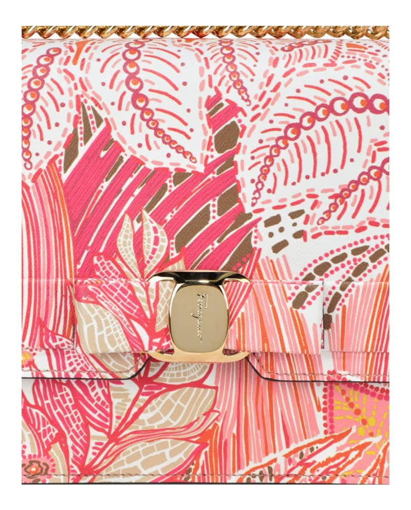 Ferragamo Vara Floral-Print Leather Shoulder Bag Pink