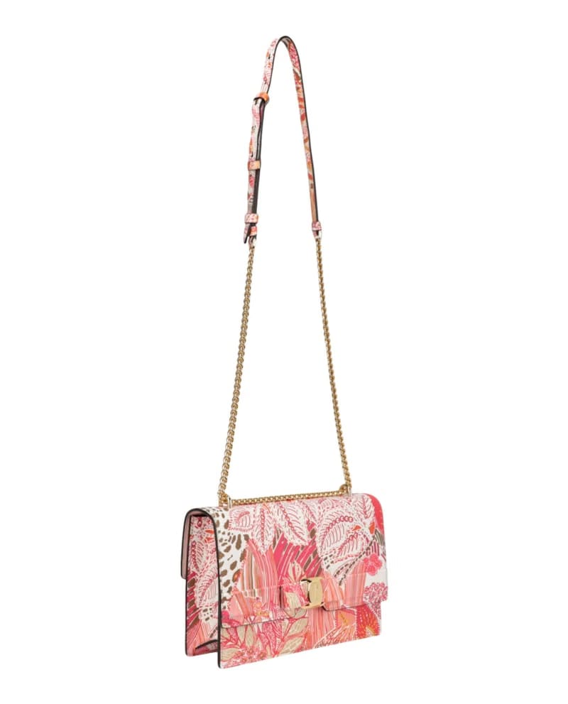 Ferragamo Vara Floral-Print Leather Shoulder Bag Pink