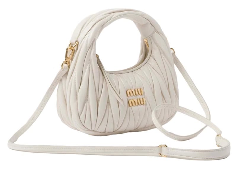 Miu Miu Wander Matelasse Nappa Leather Hobo Mini-Bag White