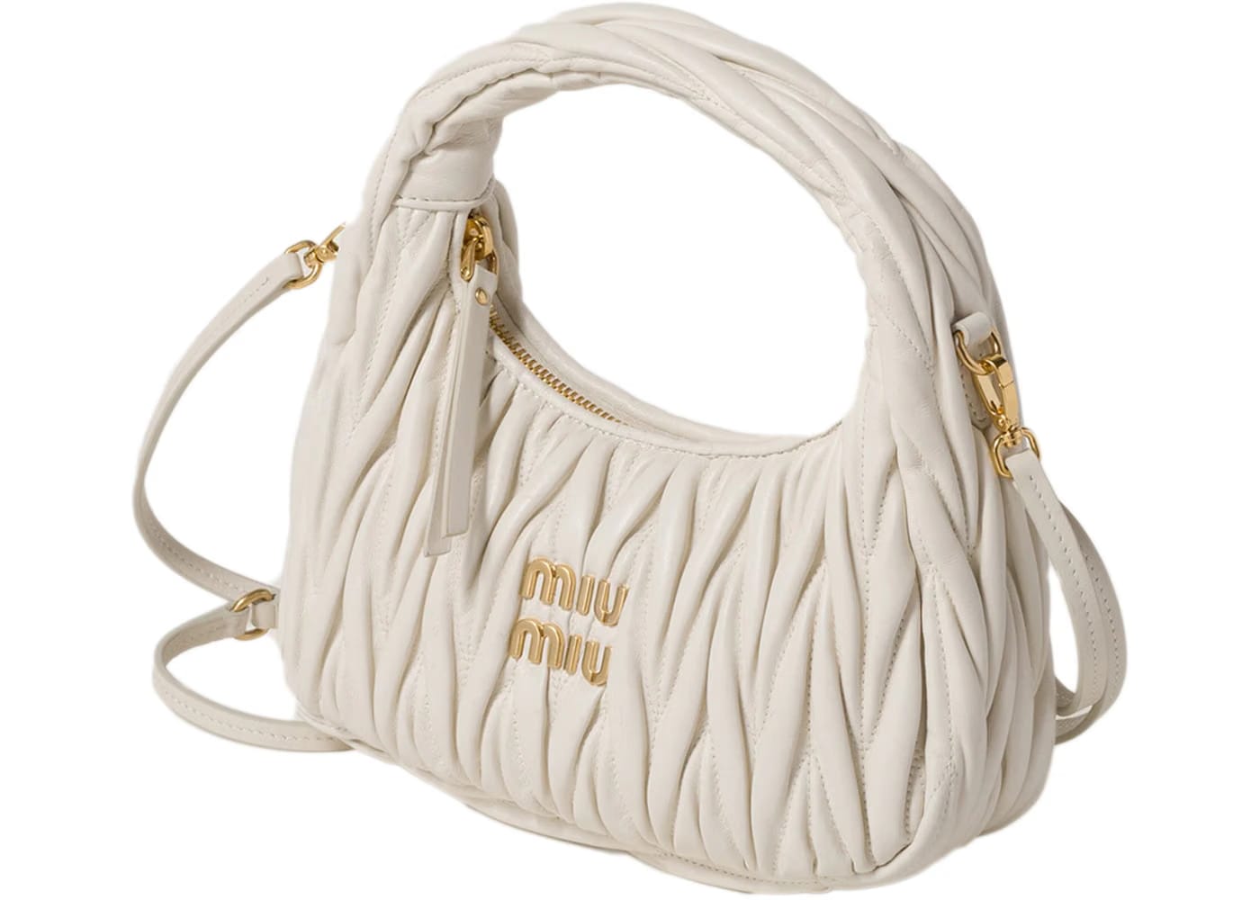 Miu Miu Wander Matelasse Nappa Leather Hobo Mini-Bag White