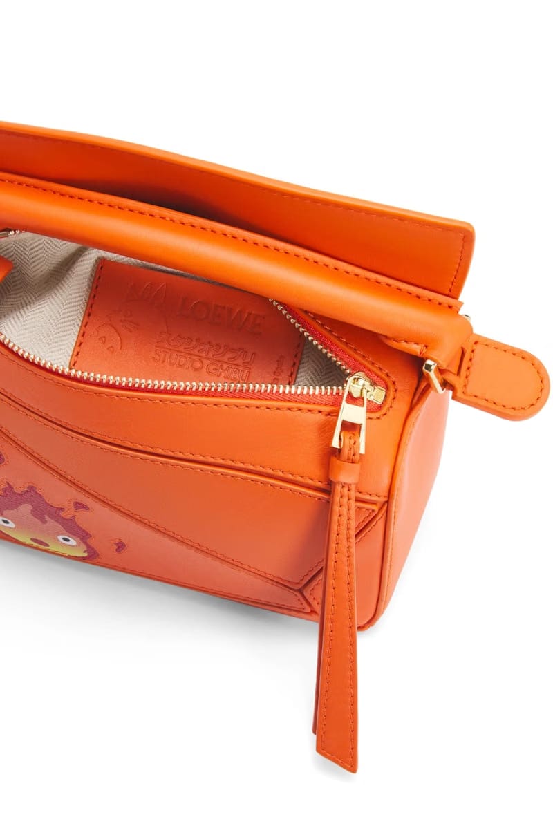 LOEWE x Howls Calcifer Mini Puzzle Bag In Satin Calfskin Orange