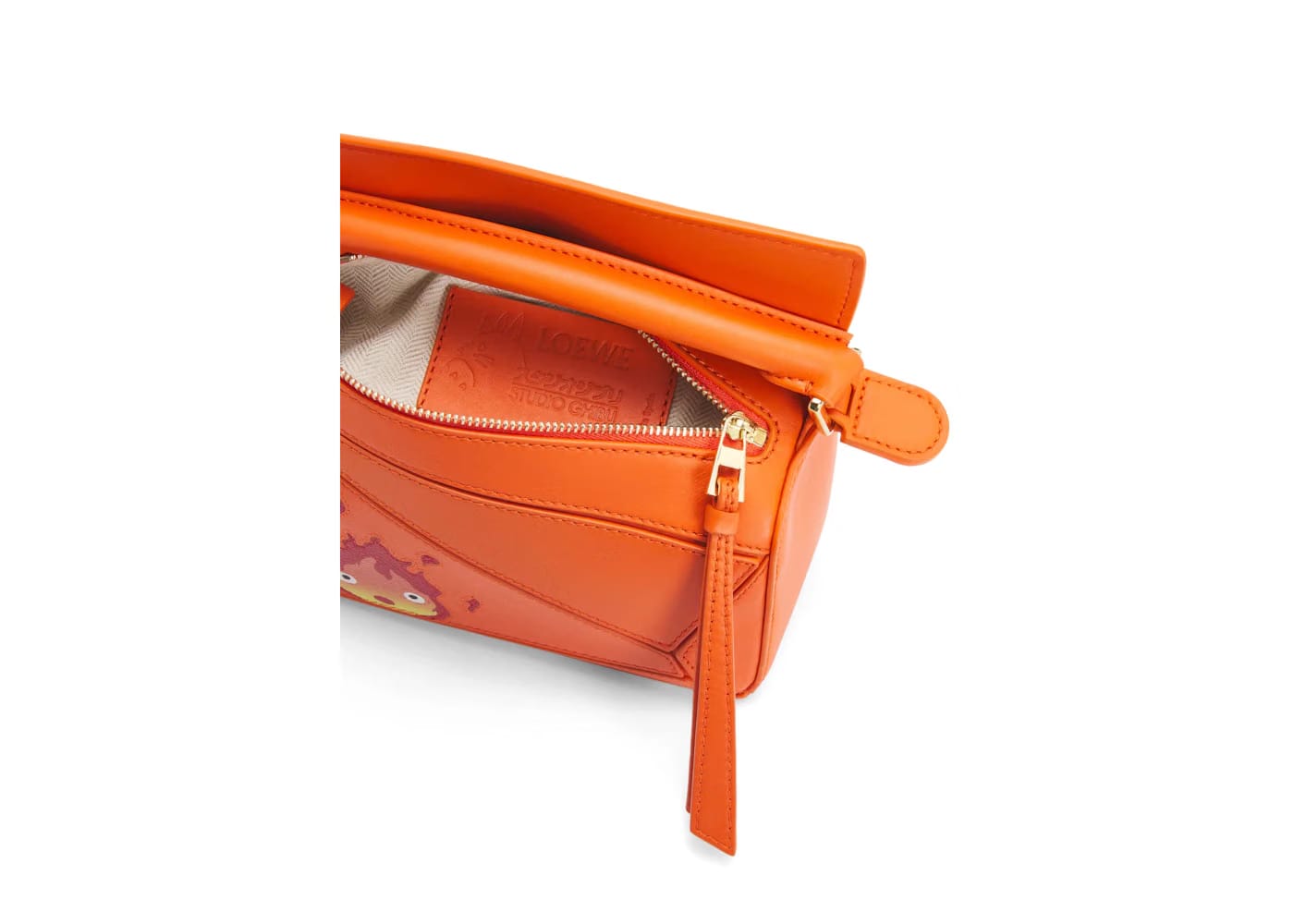 LOEWE x Howls Calcifer Mini Puzzle Bag In Satin Calfskin Orange