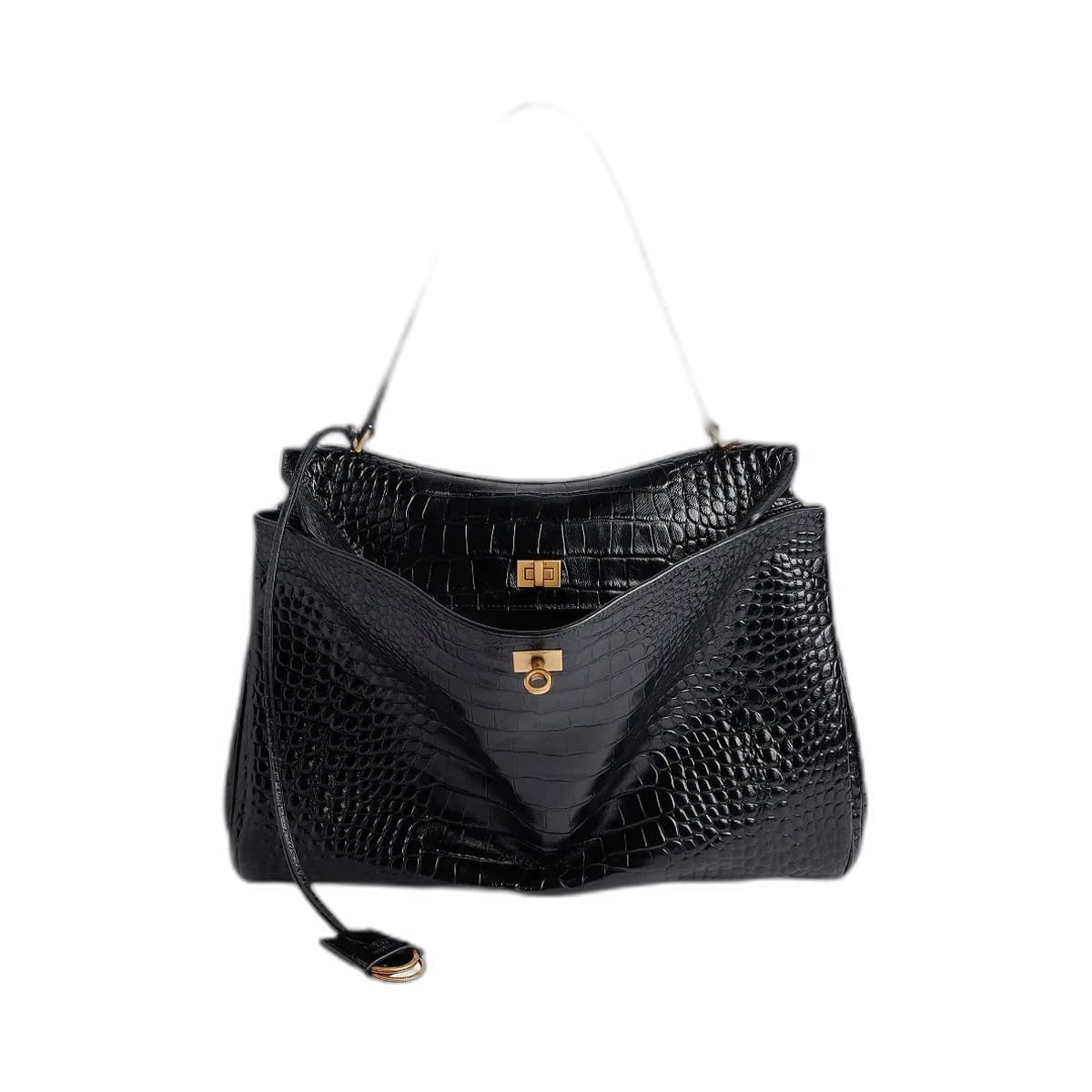 Balenciaga Rodeo Large Handbag Crocodile Embossed